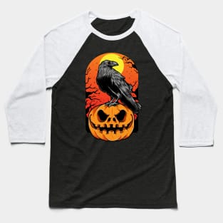 Crow standing on a pumpkin halloween design Baseball T-Shirt